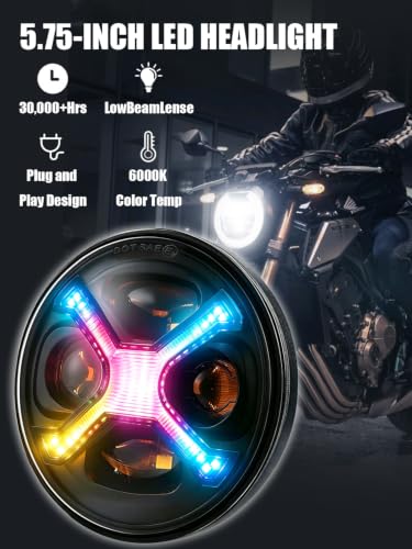5-3/4 5.75" X-Style DRL Motorcycle Headlight with Headlight Housing Bucket Mount Brackets Compatible with Shadow 750 Rebel 500 Vulcan Cafe Racer Choppers Cruiser - color: X-Mount Brackets