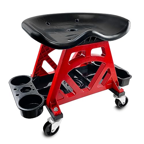 HOXWELL Durable Mechanic Seat with Wheels - Heavy Duty Rolling Stool Car Detailing Creeper Seat with Tool Tray for Workshop, Auto Repair Shop and Home
