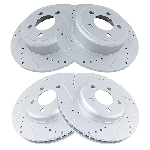 TRQ Performance Front and Rear Brake Rotor Set G Coated Drilled and Slotted - style: BRA13972