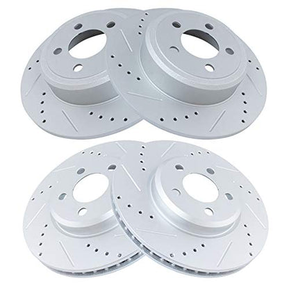 TRQ Performance Front and Rear Brake Rotor Set G Coated Drilled and Slotted - style: BRA13972