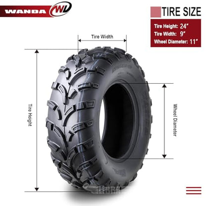 WANDA UTV ATV Tires 24x9-11 24x9x11 225/70-11 /6PR Lit Mud P373 Set 4-10427 - size: 24X9-11&24X9-11