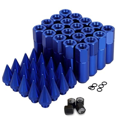 M12x1.5 Spikes Lug Nuts, 20pcs 60mm Aluminum Wheel Nuts - color: Blue
