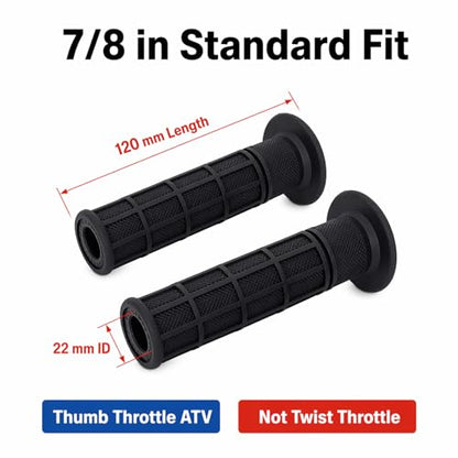 ATV Hand Grips 7/8" Soft Rubber Grip Compatible with ATV Arctic Cat Suzuki Yamaha Kawasaki Honda 400ex -Black