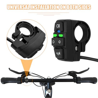 Motorcycle Head Light Turn Switch, 7/8" Ebike Horn Turn Signal Lamp Control with Wire Harness, Motorbike Handlebar Warning Button Mount, Compatible for Dirt Bike Scooter