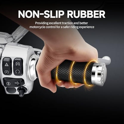 DREMIZER 1 Inch/25mm Motorcycle Handle Grips Handlebar Grips Cable Throttle Compatible with Harley Honda Yamaha Kawasaki Suzuki Dyna Sportster Street Glide 883 1200 - color: Chrome
