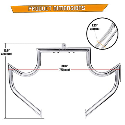 Kinglemc Crash Bar Engine Guard for Harley Touring(Chrome) - color: Chrome-Mustache