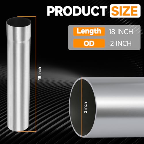 A-KARCK Straight Exhaust Pipe 2" OD, Stainless Steel 18" Long Mandrel Exhaust Tube - size: 2.0", style: 18 INCH