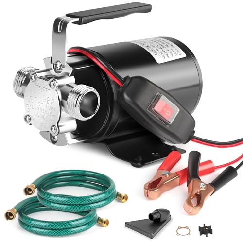 Water Transfer Pump, 12V 1/10HP Electric Utility Pump with On/Off Switch 2 * 6 ft Water Hoses Kit for Removing Water from Garden Pools Aquariums Hot Tub Draining 1/8’’ Low Suction for Rain Barrel - color: 12v-black
