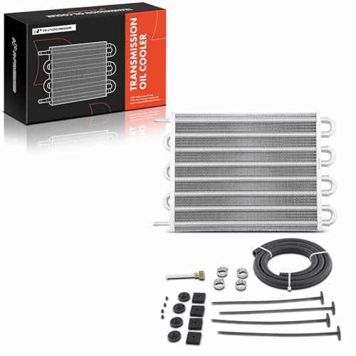 A-Premium Transmission Oil Cooler, Universal Aluminium 8 Pass Tube and Fin, Oil Cooler Kit with Hose Mounting Kit