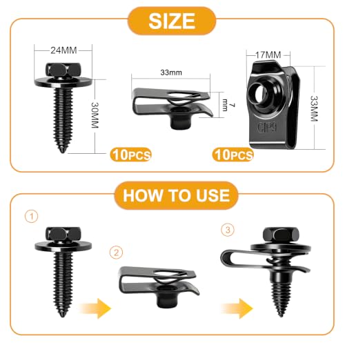 weideer 20PCS M8-1.25 Universal Fender Liner Screw U Nut Kit,Engine Splash Shield Hex Head Screw U Clips,Automotive Body Screws Clips(25sets) K-G132-M8-20PCS - color: BK-M8 U Clips+Screws