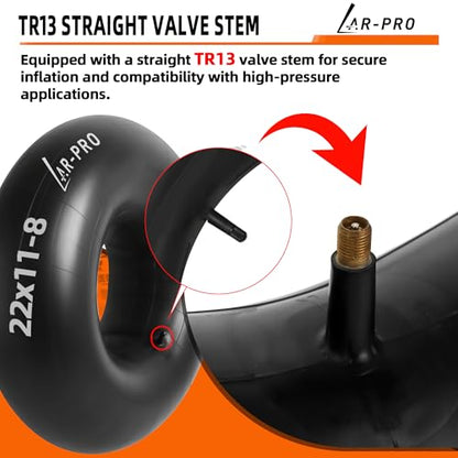 AR-PRO 22x11-8, 21x11-8 Inner Tubes with TR13 Straight Valve Stems for ATV, Lawn Tractor, Garden Trailer, Golf Cart, Snow Blowers, and More - Made from Durable Butyl Rubber (2-Pack) - size: 22x11-8,TR-13