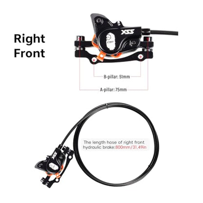 CNC MTB Hydraulic Disc Brake Set，Mountain Bike Hydraulic Disc Brakes Right Front 800mm Left Rear 1450mm Hydraulic Brake，Black - color: Blck-Front