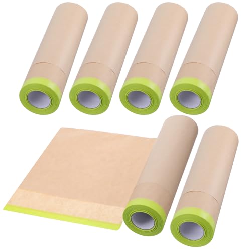 6Pcs Masking Paper 18inchx50 Feet Pre-Taped Masking Paper for Painting