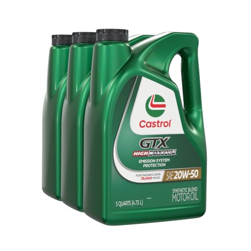 Castrol GTX High Mileage 20W-50 Synthetic Blend Motor Oil, 5 Qt, Pack of 3 - size: 5 Quarts, Pack of 3