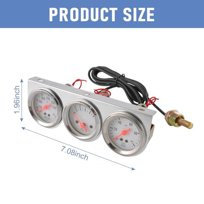 JDMSPEED 2 inch Triple Gauge Set - Oil Pressure, Water Temp, Volt Meter (Oil: 0-100 PSI, Water: 100-280F, Volt: 8-16V) - Fits GM, Ford, Mopar & More