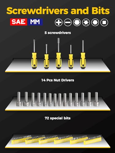 AZUNO 203-Piece Mechanics Tool Set, SAE/Metric, 67 Sockets