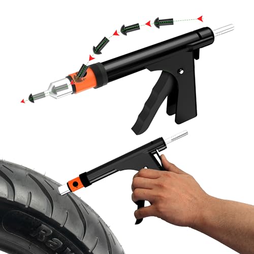 GRAND PITSTOP Tubeless Tire Gun Puncture Repair Kit with Mushroom Plug for Tyre Punctures and Flats on Cars, Motorcycles, ATV, Trucks & Tractors (Gun Puncture Kit with Hole 15 Plugs, Black) - color: Gun Puncture With Hole+30 Plugs