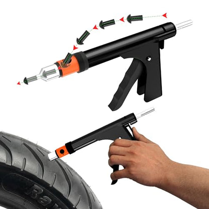 GRAND PITSTOP Tubeless Tire Gun Puncture Repair Kit with Mushroom Plug for Tyre Punctures and Flats on Cars, Motorcycles, ATV, Trucks & Tractors (Gun Puncture Kit with Hole 15 Plugs, Black) - color: Gun Puncture With Hole+30 Plugs
