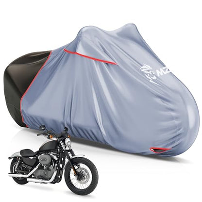 MZS Motorcycle Cover Waterproof Outdoor, Heavy Duty All Season Weather Protection with Cotton Lining Vents Night Reflective Lock Holes Storage Bag fits up to 96" Motorcycle Powersports Vehicle Cover - size: X-Large 96 inches
