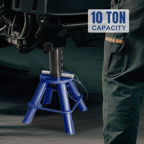 TCE 10 Ton (20,000 lb) Capacity Heavy Duty Steel Jack Stands, Low Profile, 2 Pack, T70070, Blue - style: 10 ton heavy duty