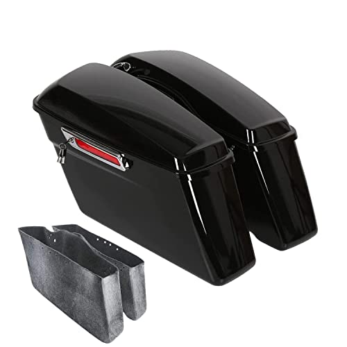 TCT-MOTORPARTS Hard Saddlebags w/Chrome Latches Keys Fit for Harley Touring Road King Street Road Electra Glide 2014-Later - color: Vivid Black w/ Chrome Latches, size: Standard