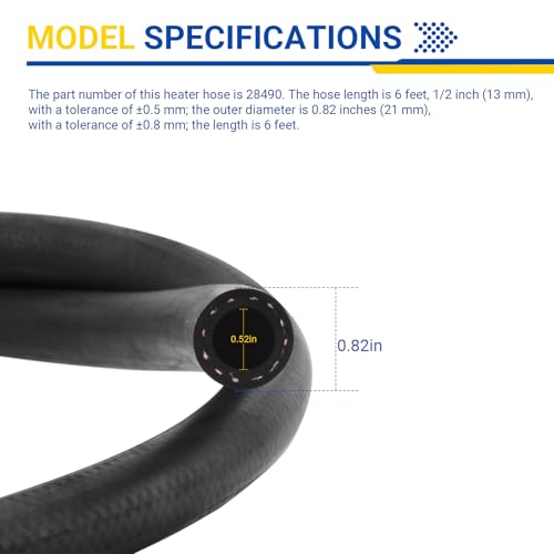 28490 Inner Diameter 1/2 Heater Hose,6' Length Universal Coolant Hose