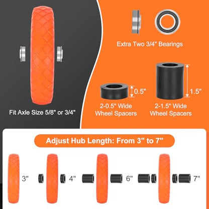 Upgraded 4.80/4.00-8 Flat Free Wheelbarrow Wheels with 5/8" & 3/4" Bearing - color: orange