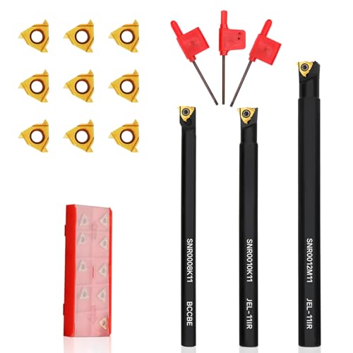 SNR0008K11, SNR0010K11, SNR0012M11 Indexable Lathe Turning Tool 12Pcs Kit, 3 Pcs Metal Lathe Tools Holder Set, with 9Pcs 11IR A60 Carbide Inserts Turning Inserts Carbide Turning Tool - style: 3pcs SNR00 Shanks+9pcs Inserts
