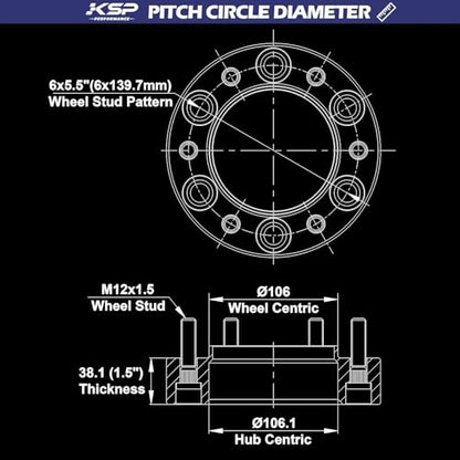 KSP 6X5.5 Wheel Spacers 1.5in Fit Tacoma 4runner 2005-2023, Extended LugNut - color: Black, size: 1.5inch-tacoma1995-2023
