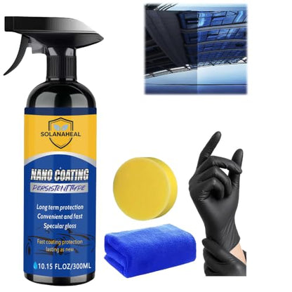 Nano Ceramic Coating Spray Kit, Quick Hydrophobic Car Wax Polish, High Gloss Paint Sealant, Scratch Repair UV Defense, Sponge, Microfiber Towel & Gloves for Cars SUV Motorcycles