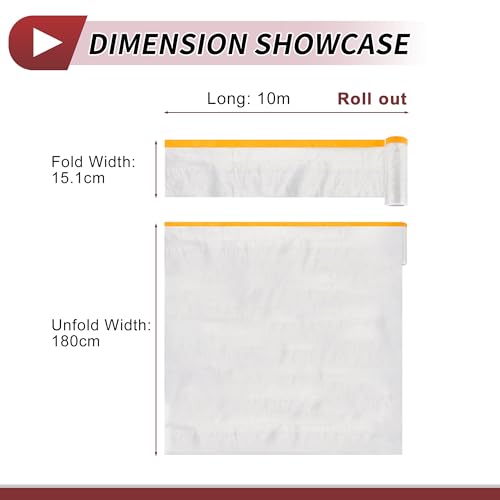 1 Pcs for Wall Covering Frames Cars Auto Body Paint Supplies Pre-Taped Masking Film Plastic Cover 1000x180cm / 32.81ftx70.87" White Orange PE Film