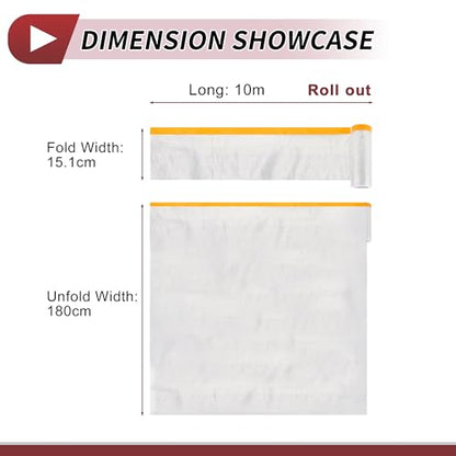 1 Pcs for Wall Covering Frames Cars Auto Body Paint Supplies Pre-Taped Masking Film Plastic Cover 1000x180cm / 32.81ftx70.87" White Orange PE Film