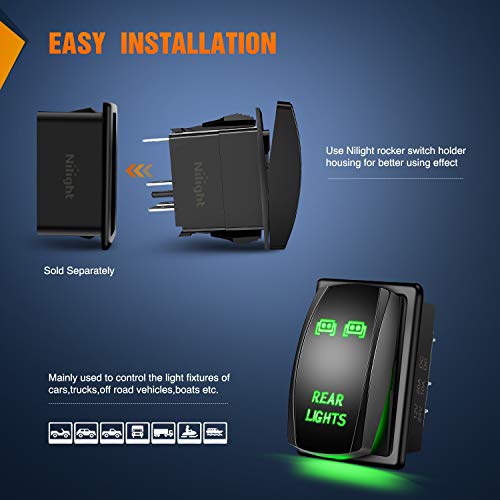 Nilight 5Pin Rear Lights Rocker Switch Laser Etched Toggle SPST Green - color: Green, size: REAR LIGHTS