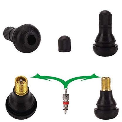 FEBRYTOLD Tire Valve Stem Tool Remover & Installation, 6 Pcs TR412 Snap-in Valve Stems with Valve Stem Cores, 1 Pcs Single Head Tire Valve Core Remover Installer Tool (14 Pcs) - size: 14 pcs