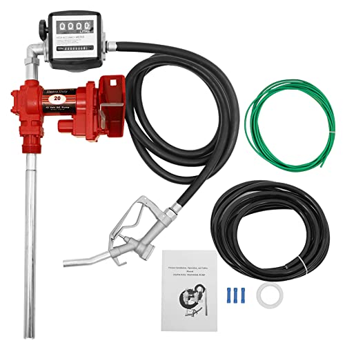 20GPM 12V DC Fuel Transfer Pump Gasoline Pump with Nozzle Kit for Gas Diesel Kerosene Red with Flow Meter - color: Red 12V