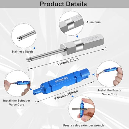 Tire Valve Stem Removal Tool Kit 2PCS,Presta Valve Core and Stainless Steel Schrader Stem Removal Tools, Car and Bike Valves Core Stem Puller Repair Kit - size: Schrader+Presta