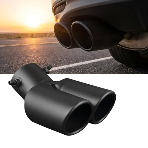 Dual Exhaust Tip, 2.5" Inlet Exhaust Dual Tailpipe, Stainless Bending Pipe Muffler Tip with Beveled Ends with Bolt, Tail Modification Accessory for Cars Trucks (Black)