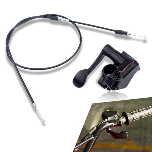 1 PC Motorcycle Thumb Controller Throttle Cable, 46.5" Metal Durable Throttle Cable Assembly, Rubber Acceleration Handle Kit, Universal for Most Motorcycle Bike Four-Wheel ATVs (Black)