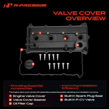 A-Premium Engine Valve Cover Kit, with Oil Filler Cap & Bolts & Gasket, Compatible with Nissan Altima 2002-2006, Sentra 2002-2006, 2.5L Gas QR25DE Engine, Replace # 13264-3Z001, 132643Z001 - style: 2002-2006 Altima