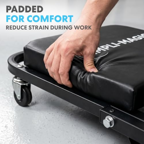 SIMPLI-MAGIC Foldable Z Creeper 2-in-1 Rolling Car Creeper & Seat, Adjustable Roller Garage Chair Lay Down or Sit, 330LBS Capacity Low-Profile Under Car Creeper with 6 Swivel Casters, Black - color: Black