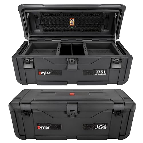 Eylar SRX-175 Overlanding Cargo Case – 175L Waterproof Dry Box for Truck Bed, Camping & Off-Road | Rotomolded Hard Case with Gas Strut Lid, Lockable Latches, Stackable Design & Organizer Tray (Black) - color: Black