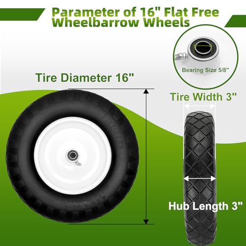 Upgraded 4.80/4.00-8 Flat Free Wheelbarrow Wheels with 5/8" & 3/4" Bearing - color: black