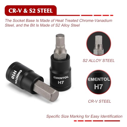 EMENTOL 71-Piece Torx Bit & Hex Bit Socket Set, Master SAE/Metric Bits, 1/4", 3/8" and 1/2" Drive, S2 Alloy & CR-V Steel, Includes External Torx E4-E24, Socket Adapter & Drill Adapter