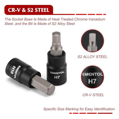 EMENTOL 71-Piece Torx Bit & Hex Bit Socket Set, Master SAE/Metric Bits, 1/4", 3/8" and 1/2" Drive, S2 Alloy & CR-V Steel, Includes External Torx E4-E24, Socket Adapter & Drill Adapter