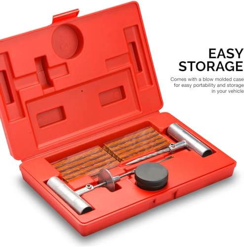 Tooluxe 50002L -35 Piece Tire Repair Universal Heavy Duty Tire Repair Kit with Plugs, Fix A Flat Tire Repair Kit, Ideal for Tires on Cars, Trucks, Motorcycles, ATV Roadside Emergency, Tire Plug Kit - size: 35 Piece Repair Kit