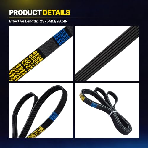 6PK2375 Serpentine Belt with 2008-2012 Chevrolet Malibu 3.6L - size: 6PK2375-2375mm