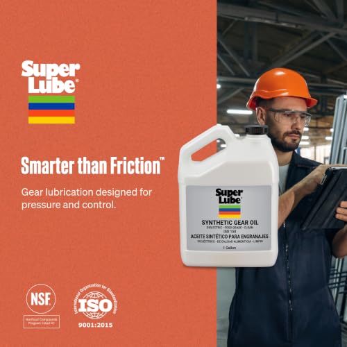 Super Lube Synthetic Gear Oil - Heavy Duty Synthetic Machinery Oil for Truck & Auto Maintenance - NSF H1 Food Grade Gear Lubricant - ISO 150 - Translucent Amber - Bottle - 1 gal (54101) - size: ISO 150 - 1gal Bottle