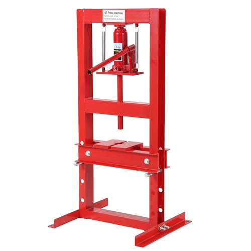 6 Ton H-Frame Hydraulic Shop Press, Adjustable Table & Press Plates Red - color: 6T-Red