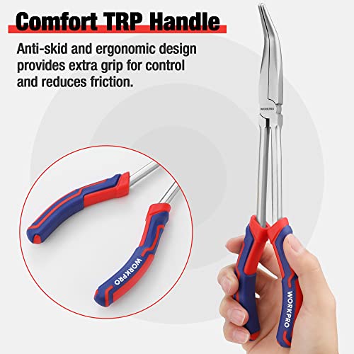 WORKPRO 3PC Long Reach Plier Set, 11'' Straight, 90° & 45° Bent Nose Pliers