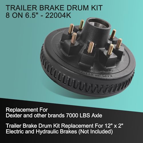 12"x 2" Trailer Brake Drum Kit 8 on 6.5" Replacement for 7000LBS Axle Hub Heavy Duty 8 Bolt Trailer Brake Hub Drum Assembly with 1/2"-20 Stud 25580, 14125A Drums 008-219-04-22004K